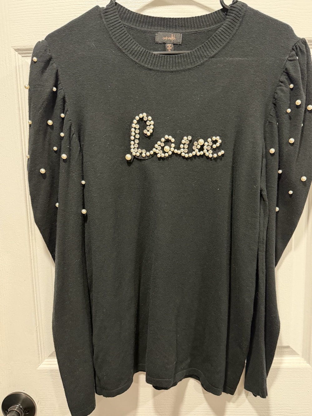 Love Pearl-Embellished Black Sweater Top XL